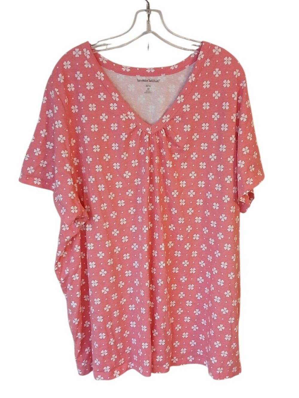 Woman Within Pink Floral V-Neck Top Size 3X